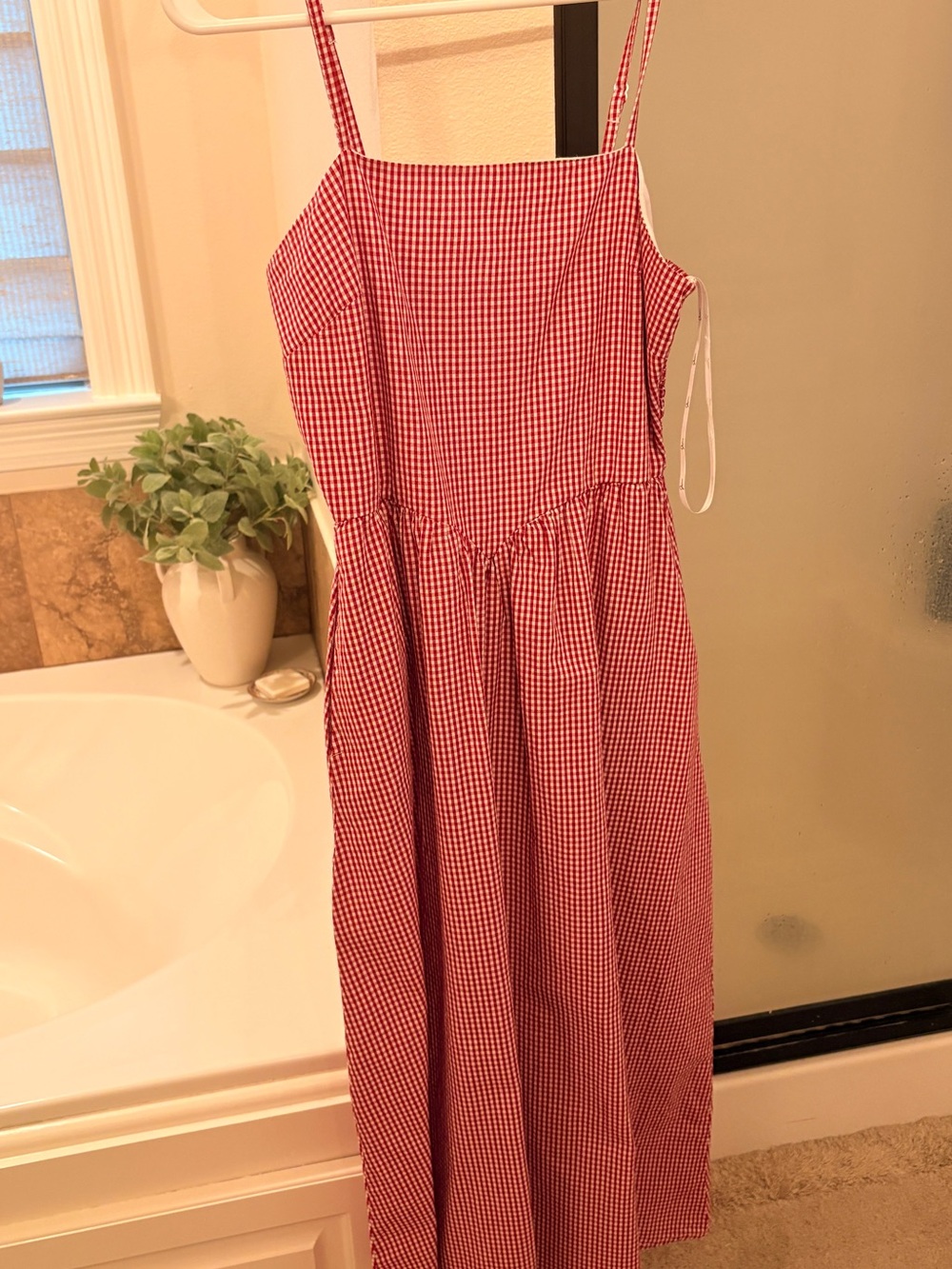 Japna Red Gingham Midi Dress with Spaghetti Straps